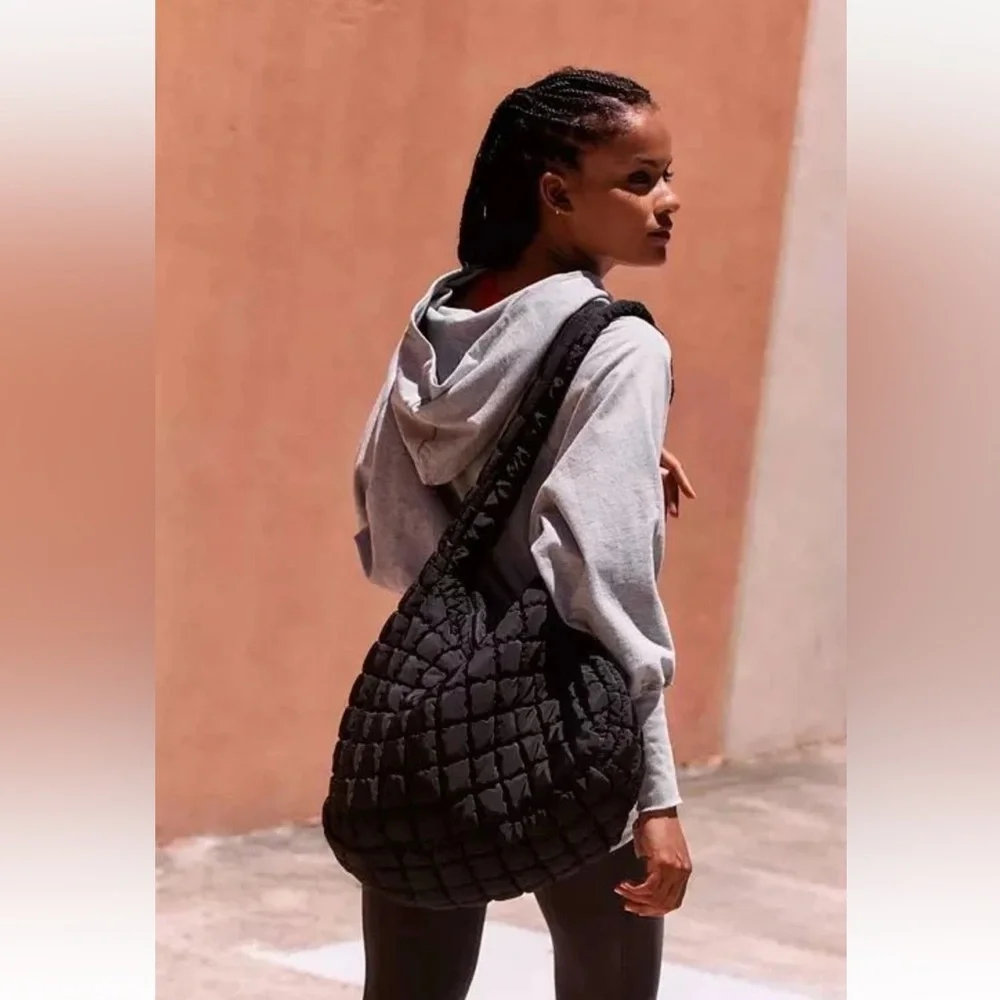 FP Movement by Free People Black Quilted Carryall Hobo Bag NWT